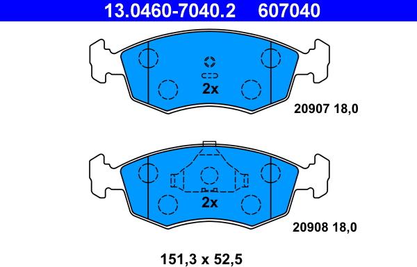 ATE 13.0460-7040.2 - Brake Pad Set, disc brake autospares.lv