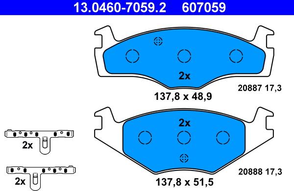 ATE 13.0460-7059.2 - Brake Pad Set, disc brake autospares.lv
