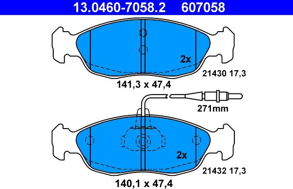 ATE 13.0460-7058.2 - Brake Pad Set, disc brake autospares.lv