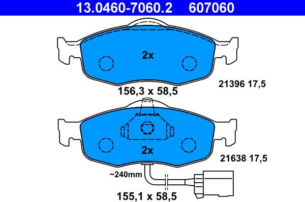 ATE 13.0460-7060.2 - Brake Pad Set, disc brake autospares.lv