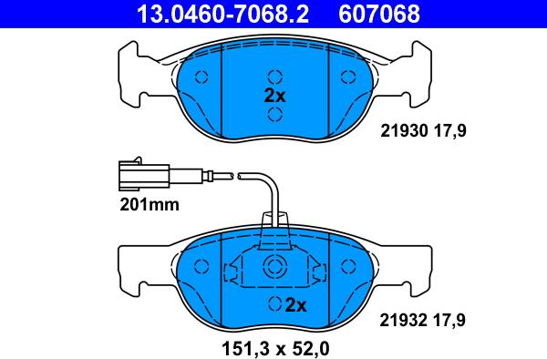 ATE 13.0460-7068.2 - Brake Pad Set, disc brake autospares.lv