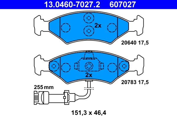 ATE 13.0460-7027.2 - Brake Pad Set, disc brake autospares.lv