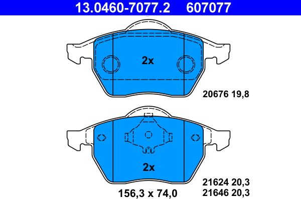 ATE 13.0460-7077.2 - Brake Pad Set, disc brake autospares.lv