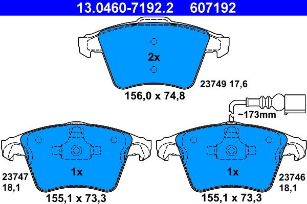 ATE 13.0460-7192.2 - Brake Pad Set, disc brake autospares.lv