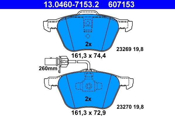 ATE 13.0460-7153.2 - Brake Pad Set, disc brake autospares.lv