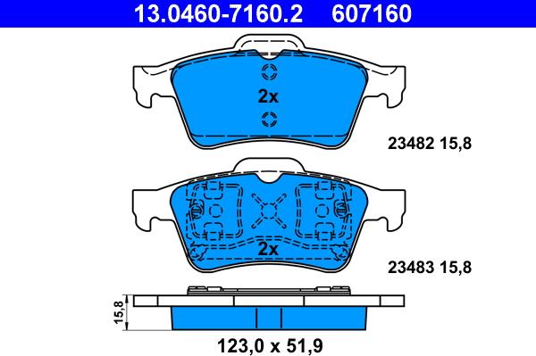 ATE 13.0460-7160.2 - Brake Pad Set, disc brake autospares.lv