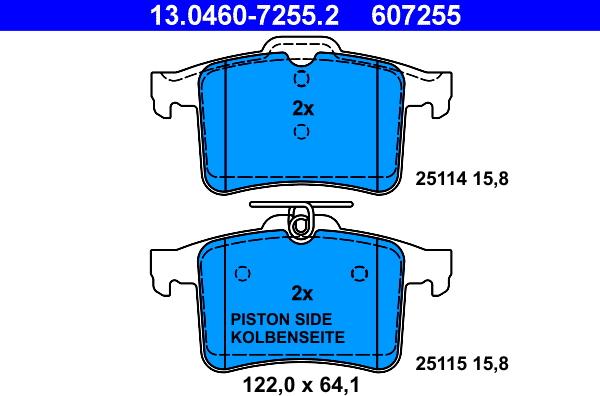 ATE 13.0460-7255.2 - Brake Pad Set, disc brake autospares.lv