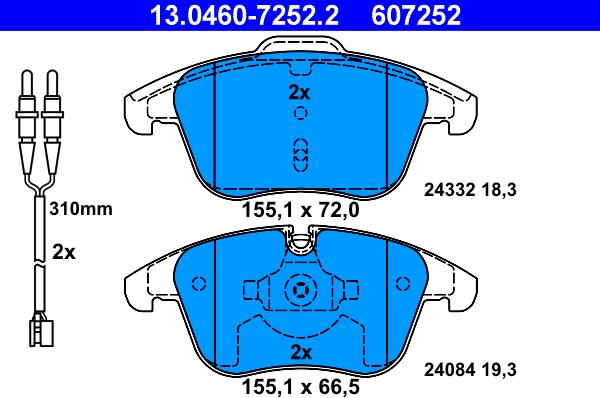 ATE 13.0460-7252.2 - Brake Pad Set, disc brake autospares.lv