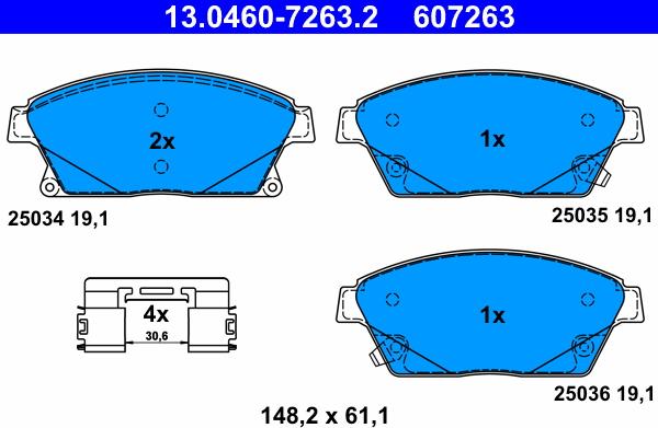 ATE 13.0460-7263.2 - Brake Pad Set, disc brake autospares.lv