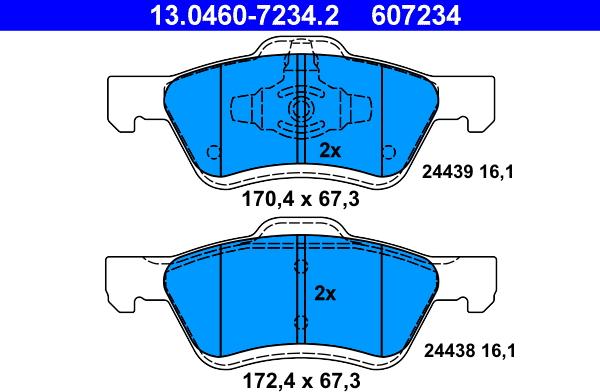 ATE 13.0460-7234.2 - Brake Pad Set, disc brake autospares.lv