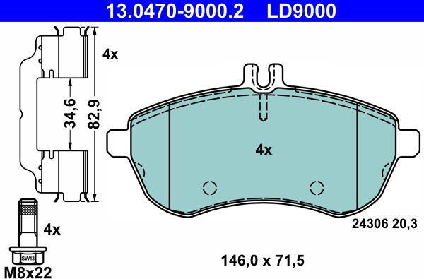 ATE 13.0470-9000.2 - Brake Pad Set, disc brake autospares.lv