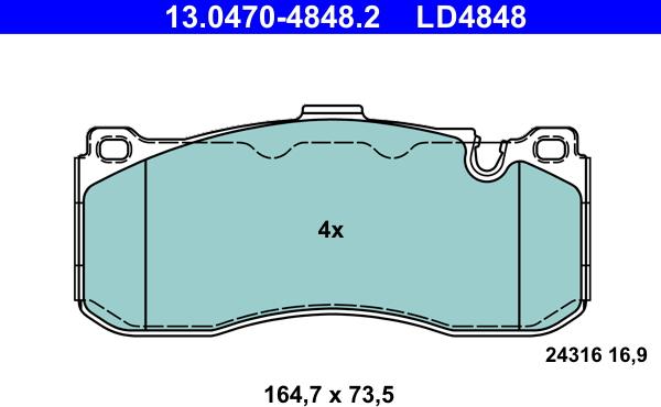 ATE 13.0470-4848.2 - Brake Pad Set, disc brake autospares.lv