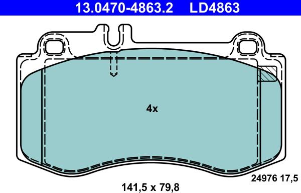 ATE 13.0470-4863.2 - Brake Pad Set, disc brake autospares.lv