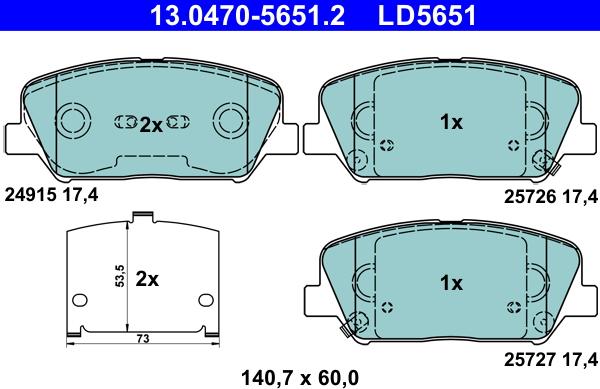 ATE 13.0470-5651.2 - Brake Pad Set, disc brake autospares.lv