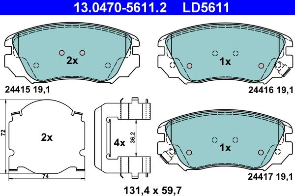 ATE 13.0470-5611.2 - Brake Pad Set, disc brake autospares.lv