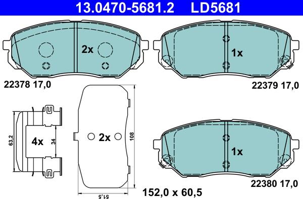 ATE 13.0470-5681.2 - Brake Pad Set, disc brake autospares.lv