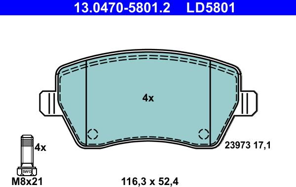 ATE 13.0470-5801.2 - Brake Pad Set, disc brake autospares.lv