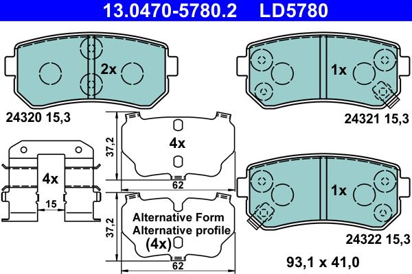 ATE 13.0470-5780.2 - Brake Pad Set, disc brake autospares.lv