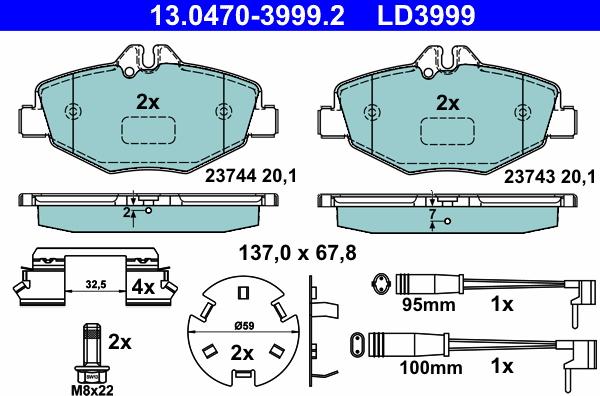 ATE 13.0470-3999.2 - Brake Pad Set, disc brake autospares.lv