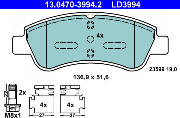 ATE 13.0470-3994.2 - Brake Pad Set, disc brake autospares.lv