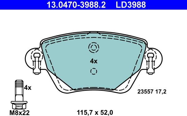 ATE 13.0470-3988.2 - Brake Pad Set, disc brake autospares.lv