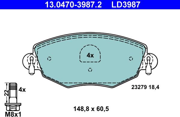 ATE 13.0470-3987.2 - Brake Pad Set, disc brake autospares.lv