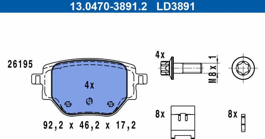 ATE 13.0470-3891.2 - Brake Pad Set, disc brake autospares.lv