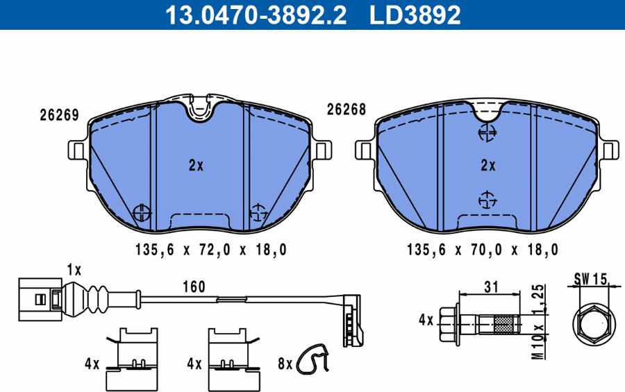 ATE 13.0470-3892.2 - Brake Pad Set, disc brake autospares.lv