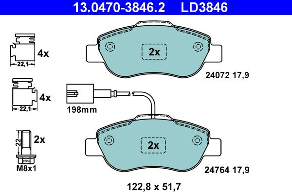 ATE 13.0470-3846.2 - Brake Pad Set, disc brake autospares.lv