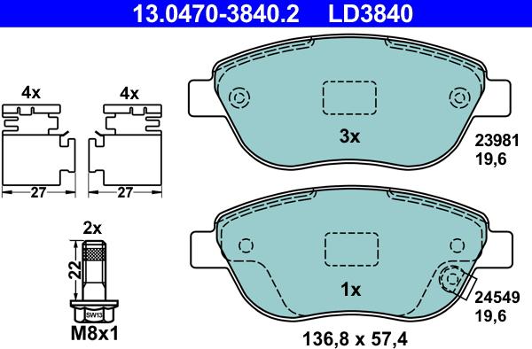 ATE 13.0470-3840.2 - Brake Pad Set, disc brake autospares.lv