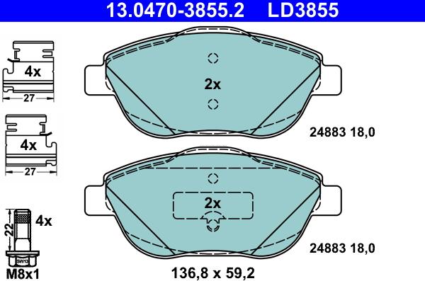 ATE 13.0470-3855.2 - Brake Pad Set, disc brake autospares.lv