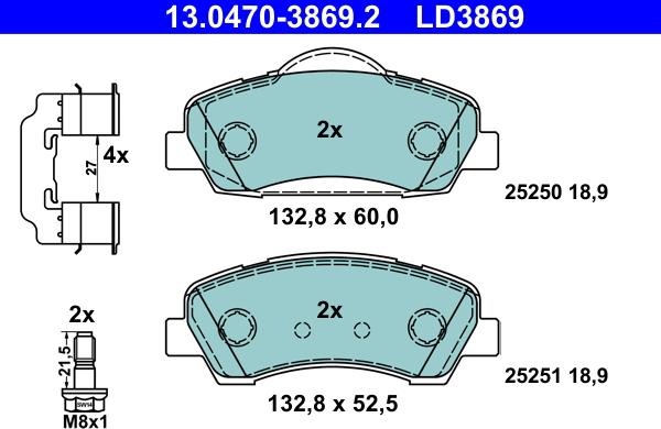 ATE 13.0470-3869.2 - Brake Pad Set, disc brake autospares.lv