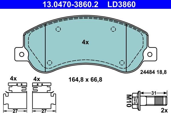 ATE 13.0470-3860.2 - Brake Pad Set, disc brake autospares.lv