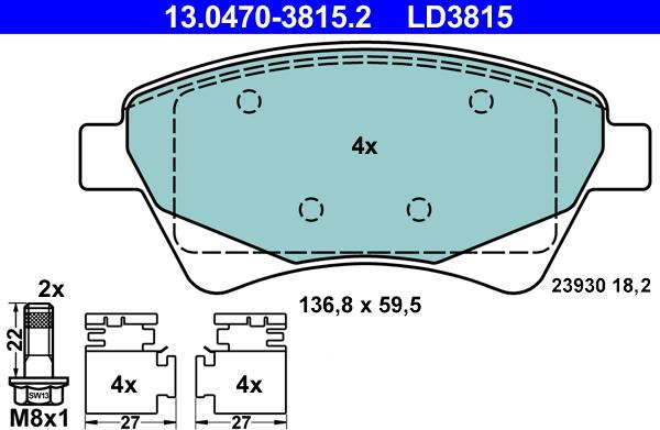 ATE 13.0470-3815.2 - Brake Pad Set, disc brake autospares.lv