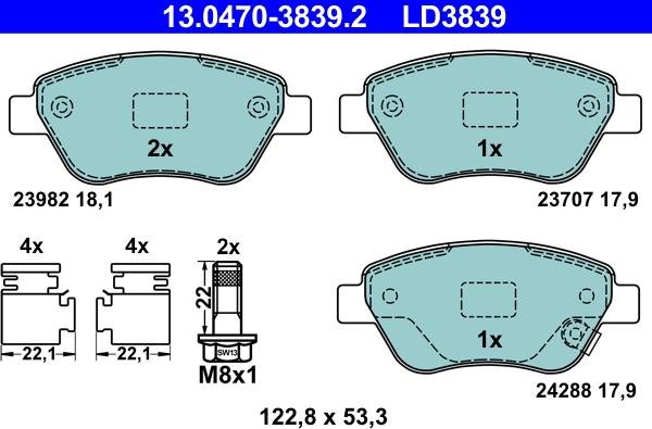 ATE 13.0470-3839.2 - Brake Pad Set, disc brake autospares.lv