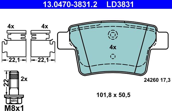 ATE 13.0470-3831.2 - Brake Pad Set, disc brake autospares.lv