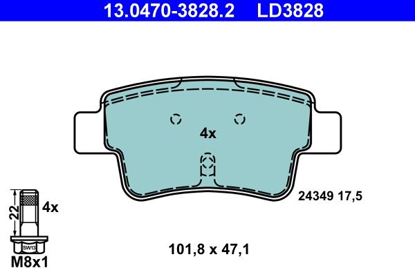 ATE 13.0470-3828.2 - Brake Pad Set, disc brake autospares.lv