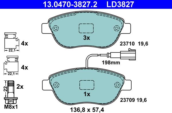 ATE 13.0470-3827.2 - Brake Pad Set, disc brake autospares.lv