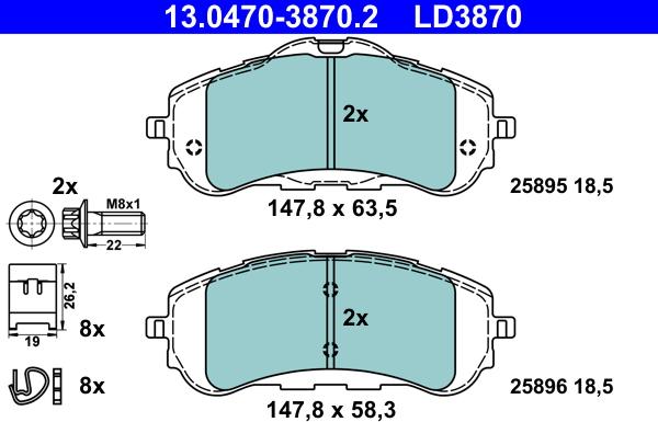 ATE 13.0470-3870.2 - Brake Pad Set, disc brake autospares.lv