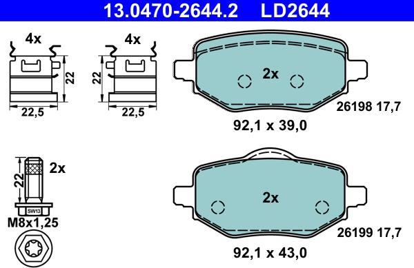 ATE 13.0470-2644.2 - Brake Pad Set, disc brake autospares.lv