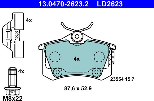 ATE 13.0470-2623.2 - Brake Pad Set, disc brake autospares.lv