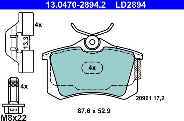 ATE 13.0470-2894.2 - Brake Pad Set, disc brake autospares.lv
