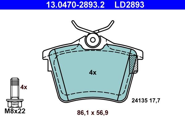 ATE 13.0470-2893.2 - Brake Pad Set, disc brake autospares.lv