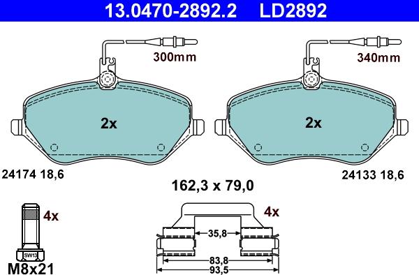 ATE 13.0470-2892.2 - Brake Pad Set, disc brake autospares.lv