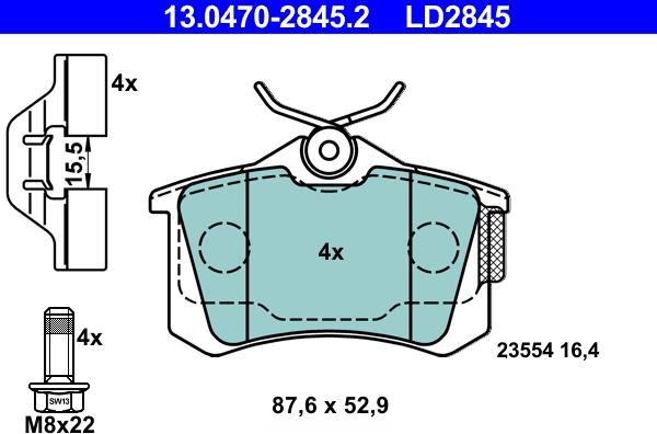 ATE 13.0470-2845.2 - Brake Pad Set, disc brake autospares.lv