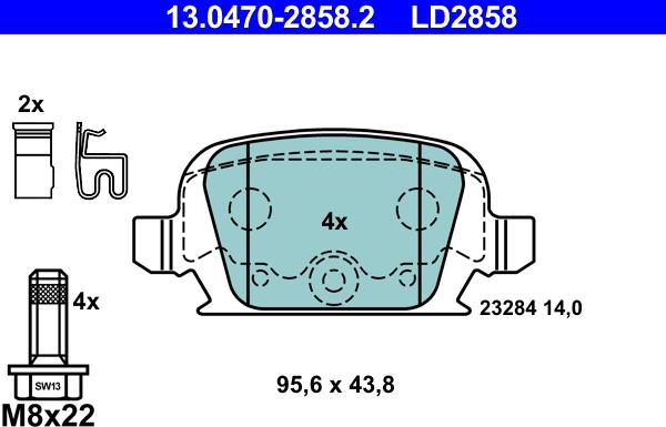 ATE 13.0470-2858.2 - Brake Pad Set, disc brake autospares.lv