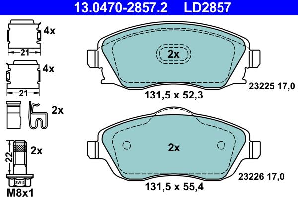 ATE 13.0470-2857.2 - Brake Pad Set, disc brake autospares.lv