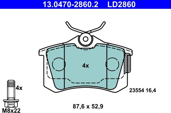 ATE 13.0470-2860.2 - Brake Pad Set, disc brake autospares.lv