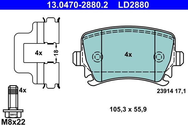 ATE 13.0470-2880.2 - Brake Pad Set, disc brake autospares.lv