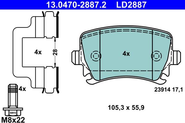 ATE 13.0470-2887.2 - Brake Pad Set, disc brake autospares.lv